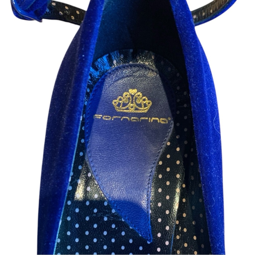 Fornarina Vintage Y2K Blue Velvet Ankle Strap Heels Pumps EU 37 US 6.5 - Picture 9 of 13
